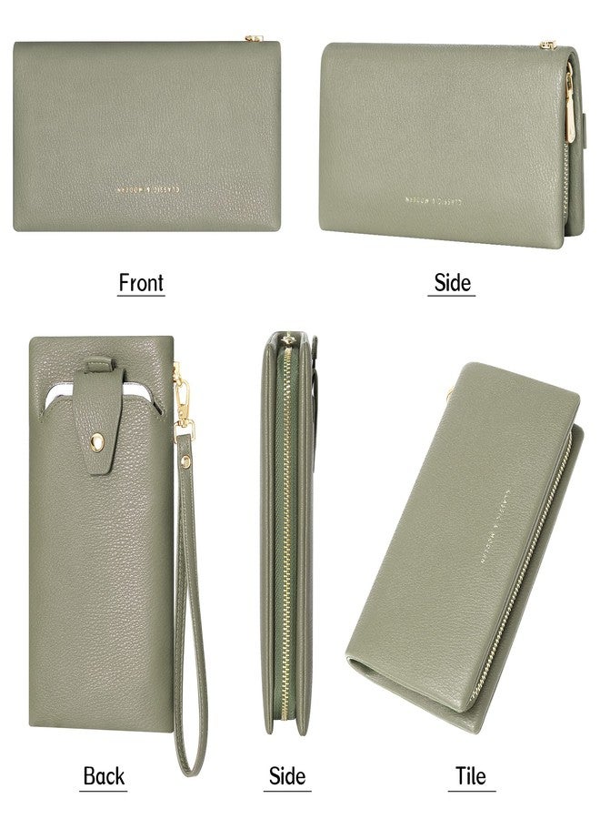 YOUBDM Clutch Wallet for Women Cell Phone Purse With Credit Card Holder Soft Pebbled Leather Wallet with Wristlet Strap(Green) - Image 4